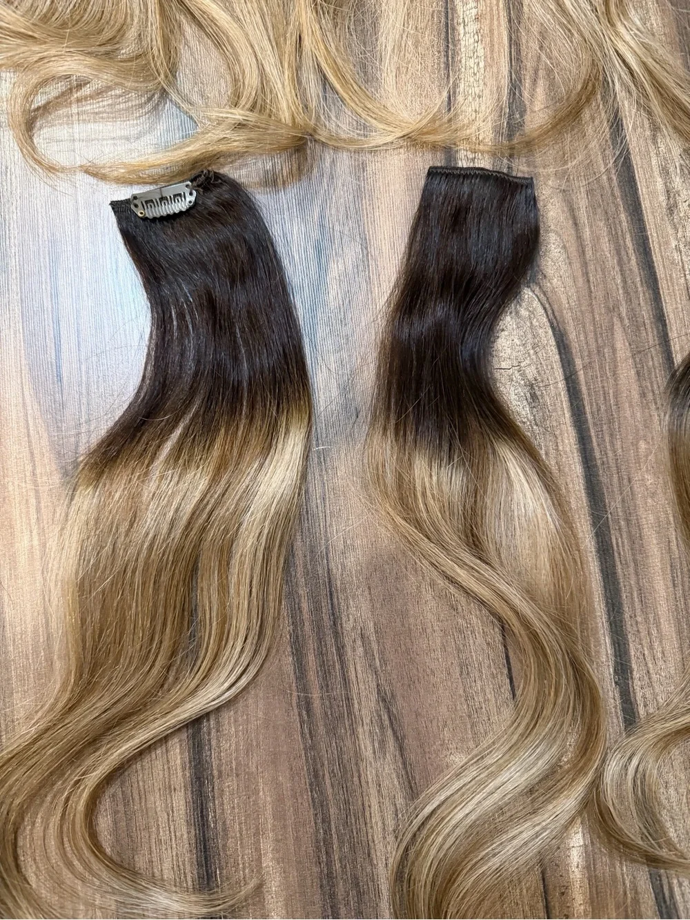 Laa Voo Clip-In Wavy 100% Human Hair blond Brown balayage 15-17 inch 7 Piece